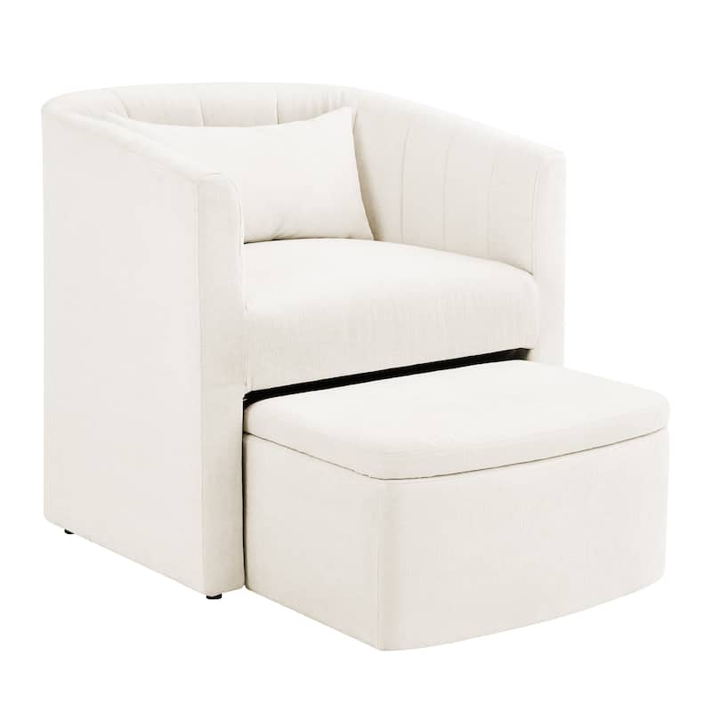 Upholstered Chenille Barrel Accent Chair With Storage Ottoman,Modern Barrel Arm Chair,Reading Chair With Ottoman For Living Room