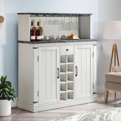 47 in. Wood Buffet Bar Cabinet with Wine Rack with granite pattern countertop
