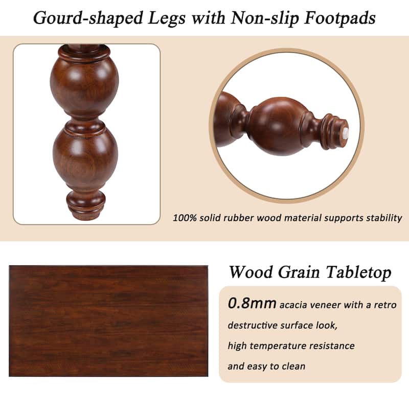 Solid Wood Table Sets of 3 with Coffee Table and 2 End Tables, Vintage Tables with Storage Drawers and Unique Gourd-Shaped Legs