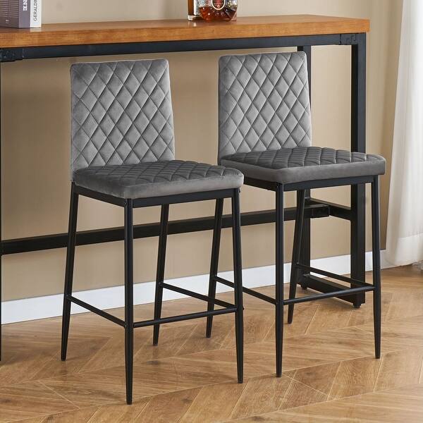 Bar chairs with diamondshaped flannel design and black metal legs set