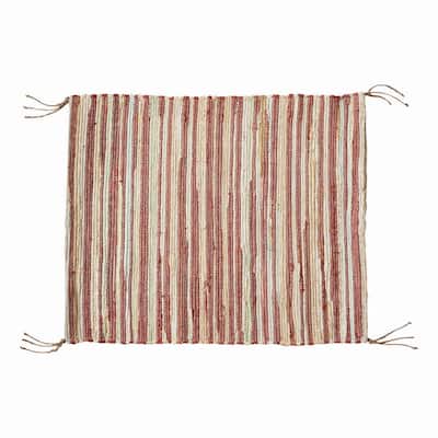Chindi Rug With Jute Fringe Cinnamon Cream Colored And Brown 24" X 36" Cotton Doormat Rug Entryway Mat - 36 x 24