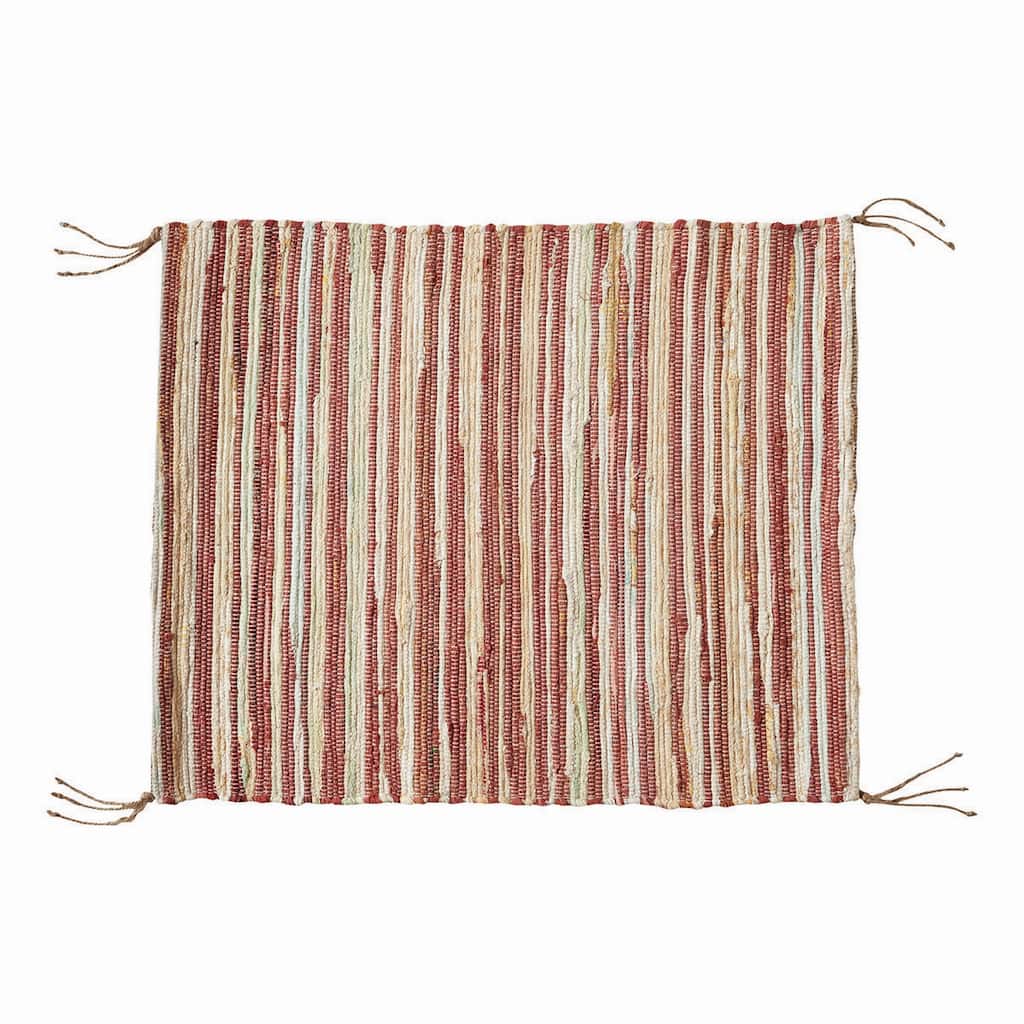 Chindi Rug With Jute Fringe Cinnamon Cream Colored And Brown 24" X 36" Cotton Doormat Rug Entryway Mat - 36 x 24
