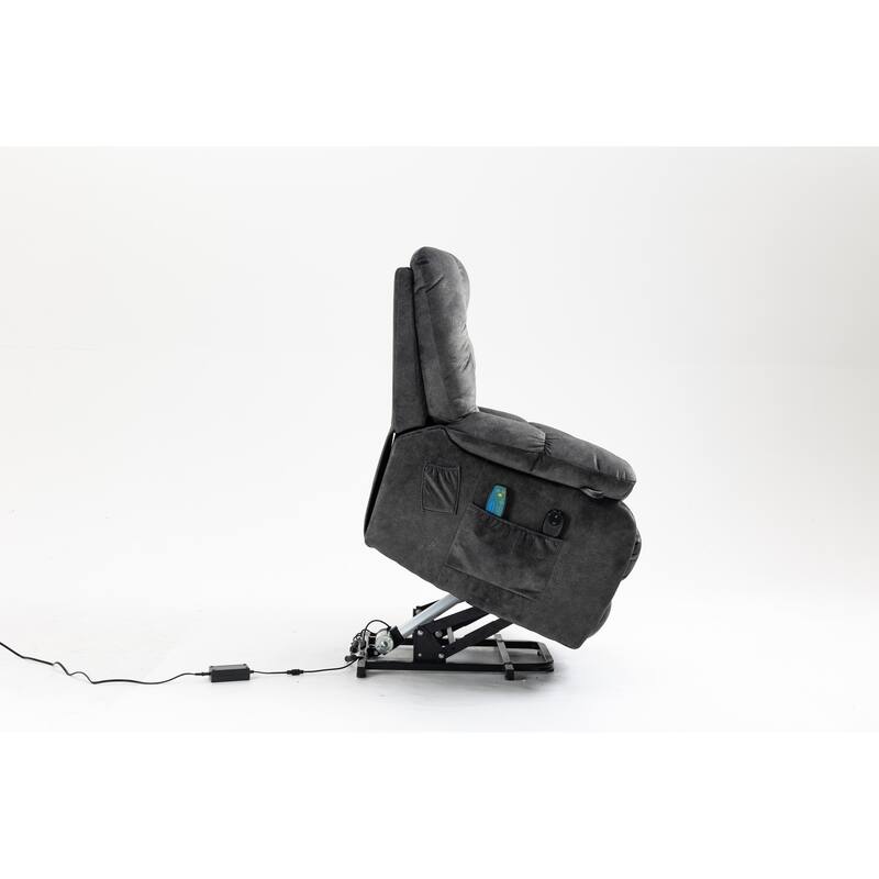 Power Lift Recliner Chair with Massage & Heat, Velvet Upholstered Electric Recliner, Lounge Sofa Chair with Side Pockets