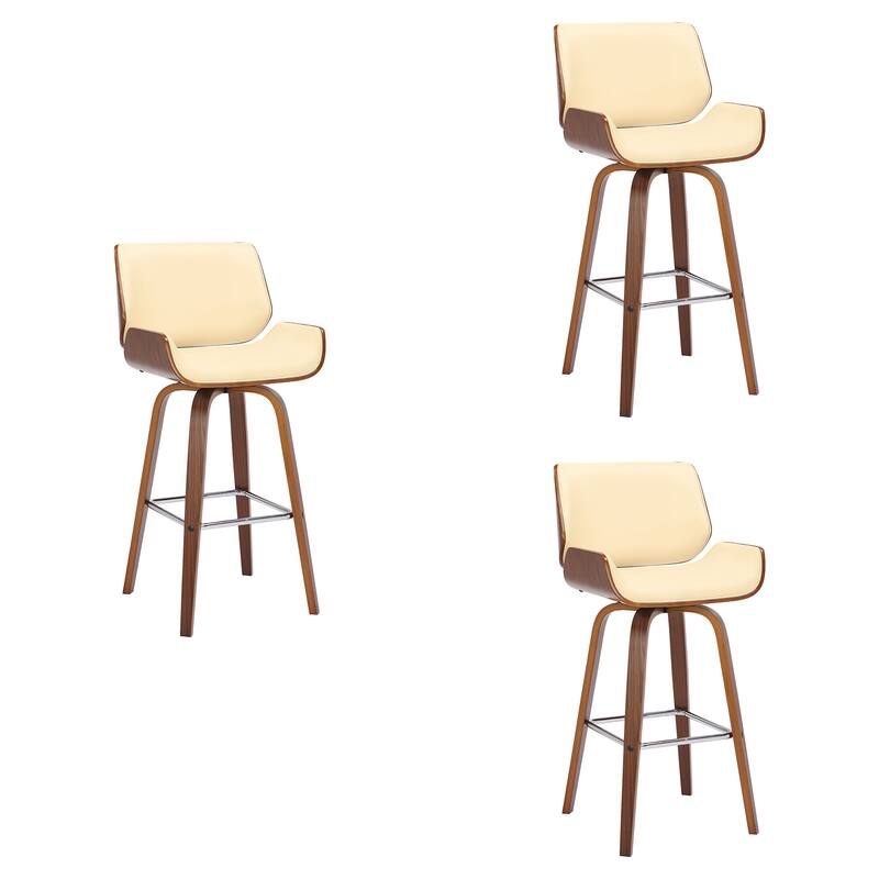 Tyler Mid-Century Swivel Bar Stool, Upholstered Counter Height Chair with Bentwood Legs