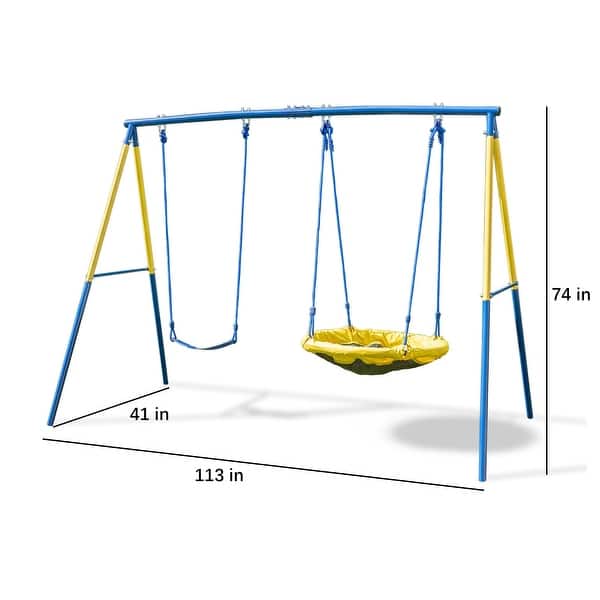 dimension image slide 0 of 2, Metal Play and Swing Set for Kids