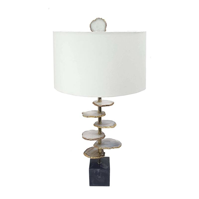 Smoke Agate-Slice Table Lamp w/ Marble Base