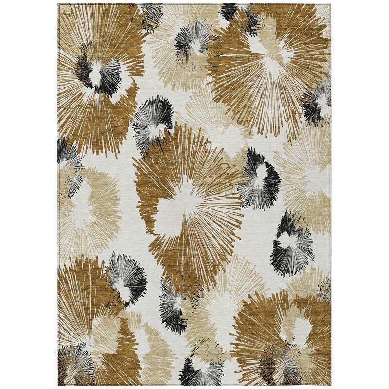 Machine Washable Indoor/Outdoor Modern Floral Chantille Rug