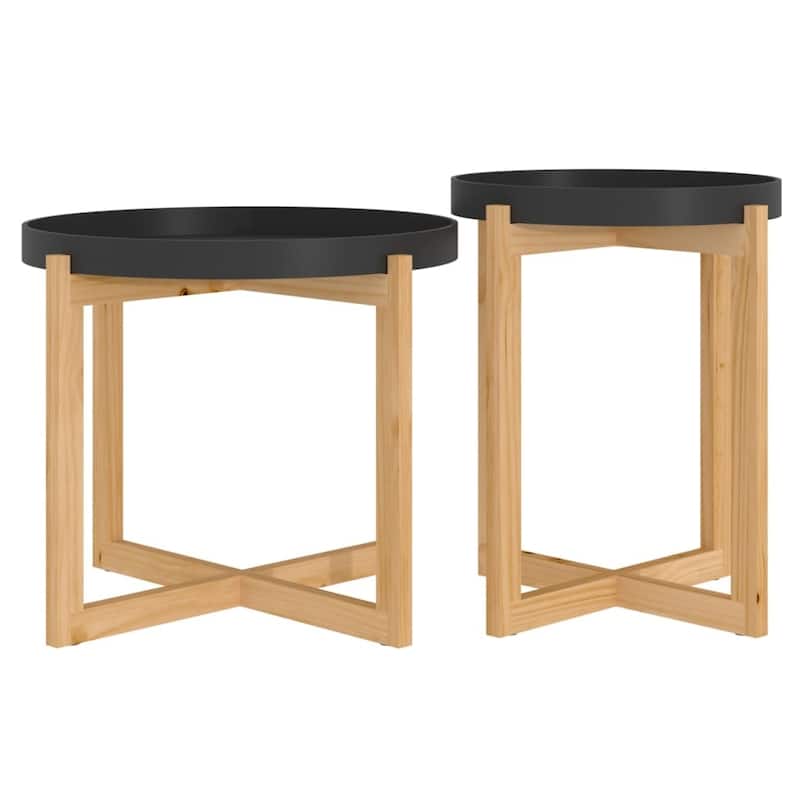 vidaXL Coffee Table 2 pcs Round End Table Accent Sofa Table Solid Wood Pine - 20.9" x 20.9" x 17.1"