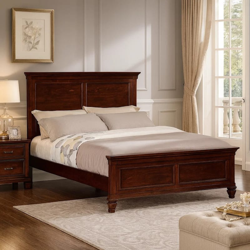 Umi Full Size Bed, Classic Panel Design with Molded Details, Brown Wood