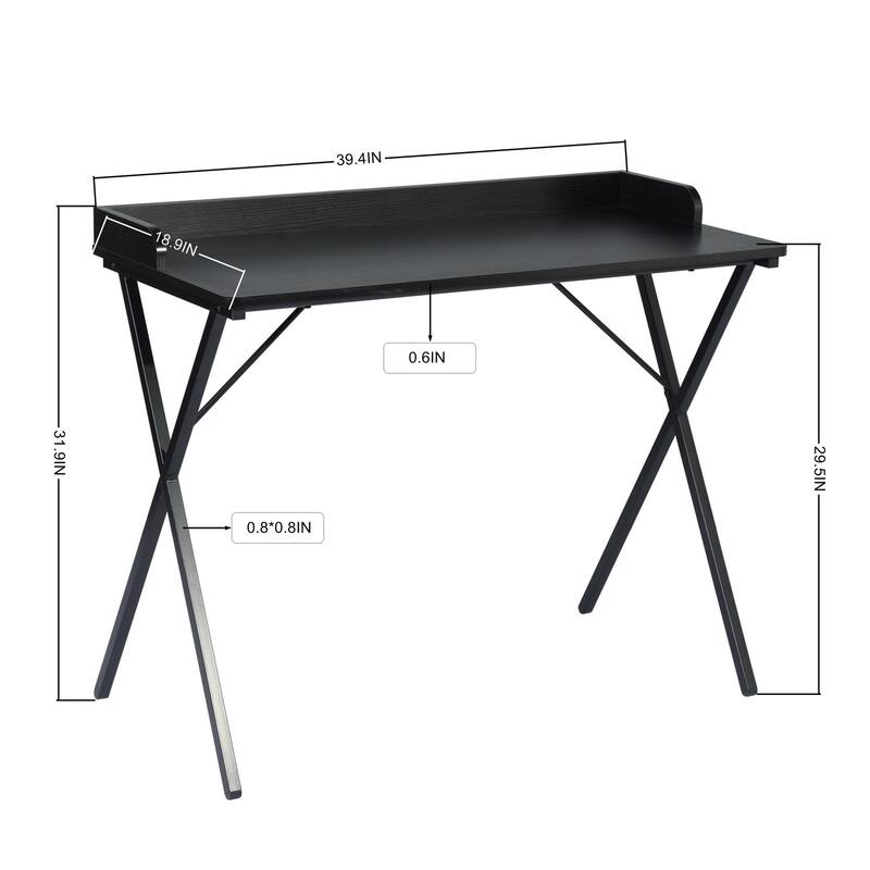 Homylin Modern Metal Frame Writing Desk with Raised Back Shelf, Black