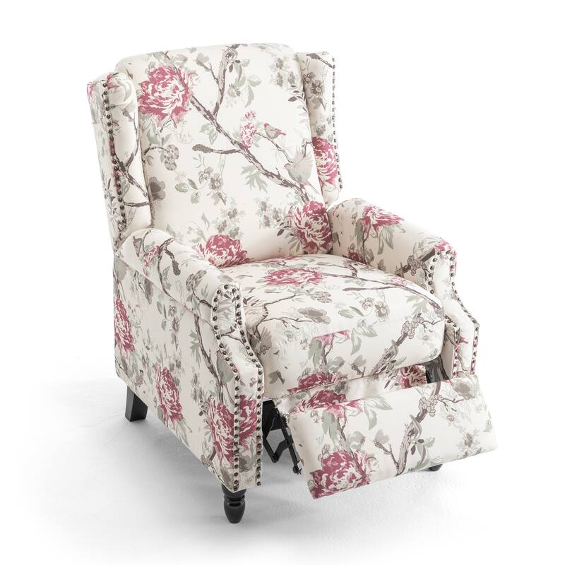 Linen Manual Upholstered Recliner with Wood Legs