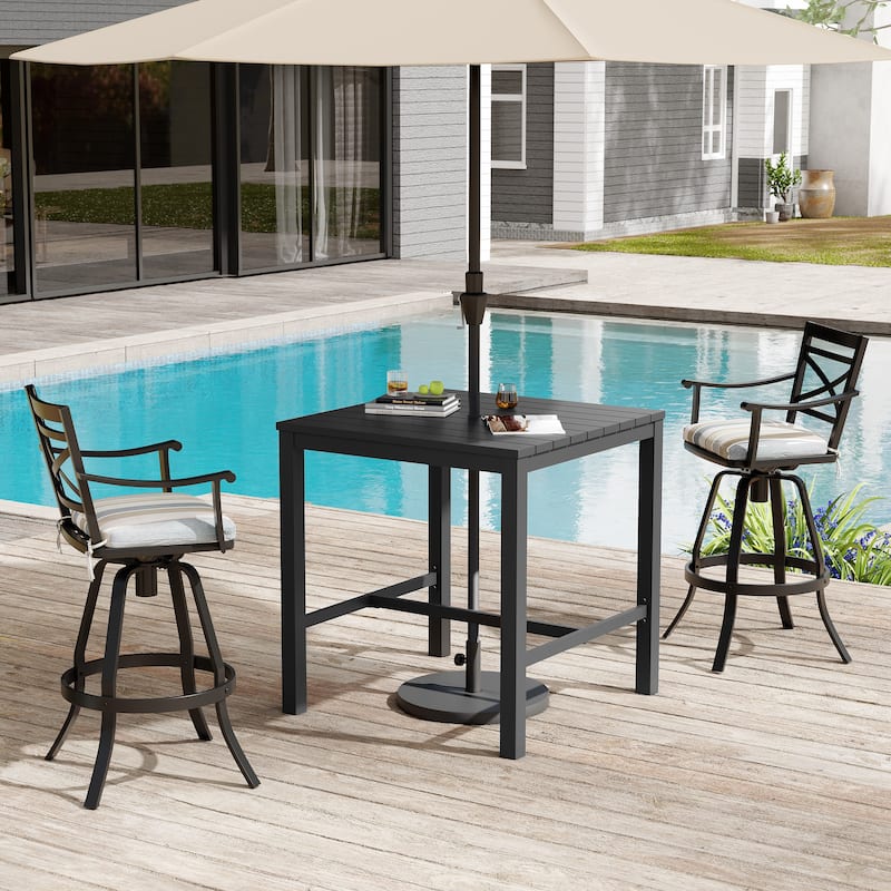 Outdoor Aluminum Bar Table with Umbrella Hole 37.4" Height Square Bistro Table
