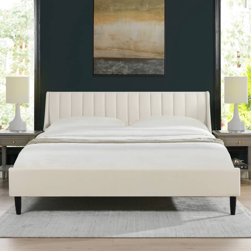 Willow Performance Velvet Channel Tufted Platform Bed - Cloud White - King