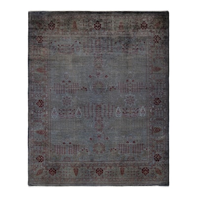 Overton Hand Knotted Wool Vintage Inspired Modern Contemporary Overdyed Gray Area Rug - 5' 10" x 7' 3"