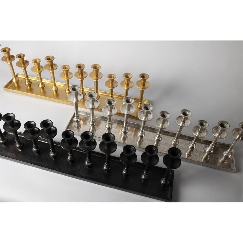 Black Aluminum 10-Candle Holder-ST - Raw Dark Brown
