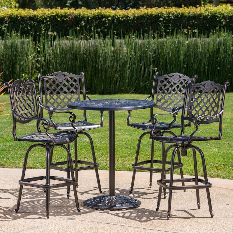 Arlana Outdoor 5-piece Aluminum Bar Set with Umbrella Hole by Christopher Knight Home
