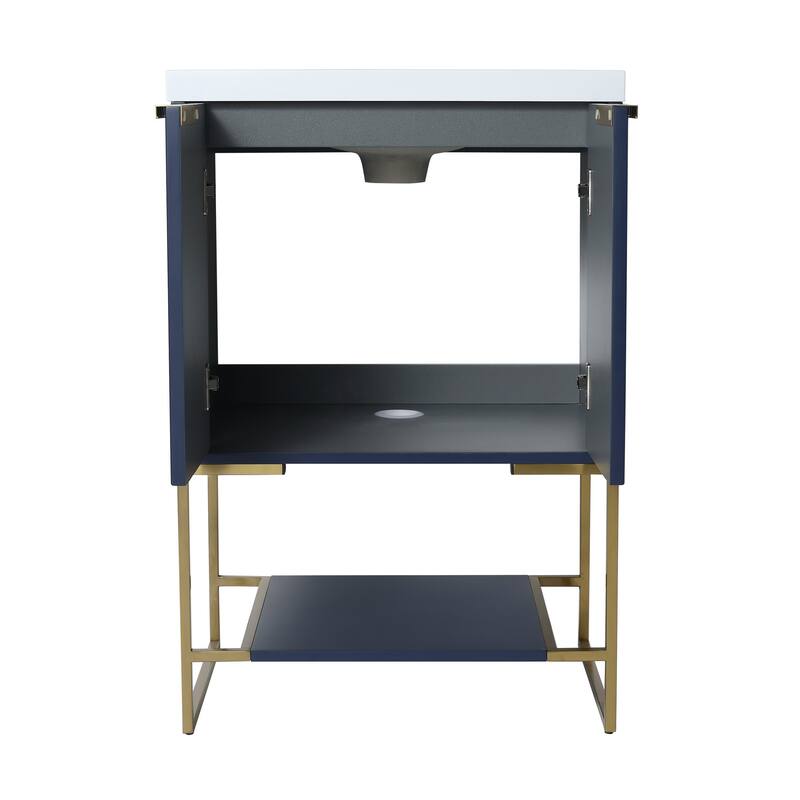 24 inch Plywood Freestanding Bathroom Vanity Set with Integrated Resin Sink