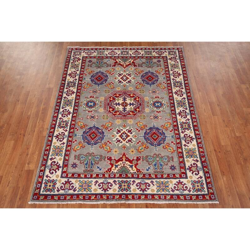 Traditional Grey Kazak Oriental Area Rug Handmade Wool Carpet - 4'11" x 6'8"