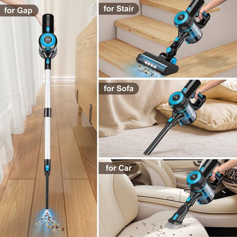 Cordless Vacuum Cleaner, 8-in-1 Stick Vacuum Cleaner, 25Kpa Powerful Suction Vacuum with 45 Mins Runtime Detachable Battery