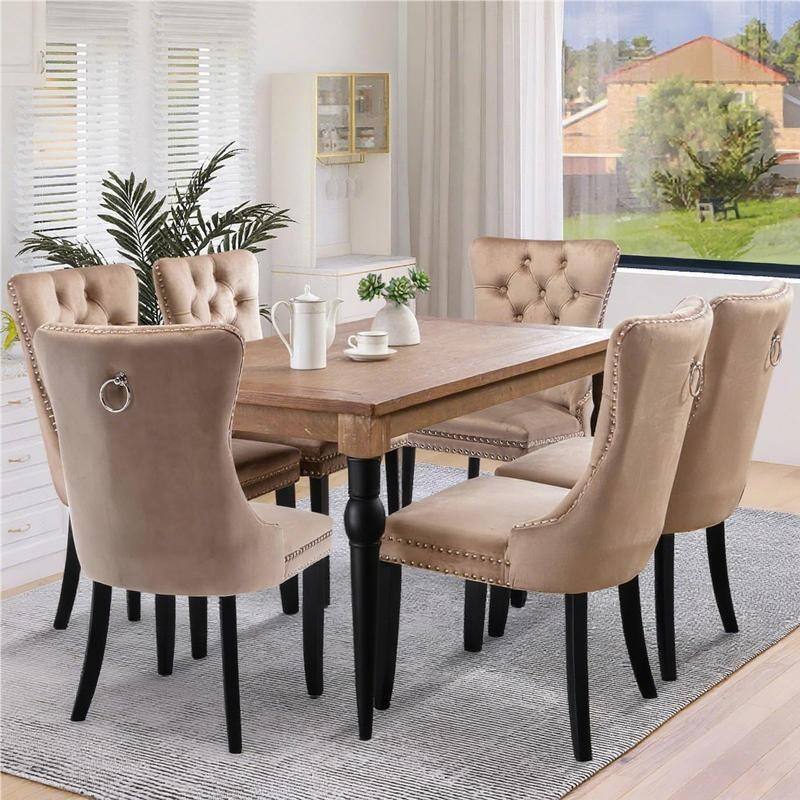 High-end Tufted Velvet Upholstered Nailhead Dining Chair Set of 6 - Set of 4 - Khaki
