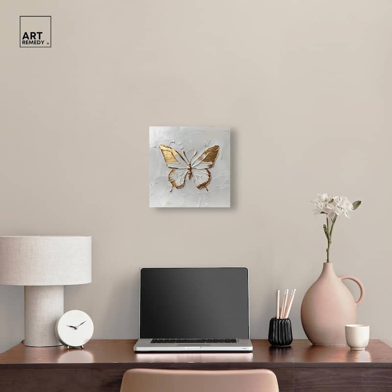 Simple Golden Butterfly Canvas by Art Remedy, Gallery Wrapped