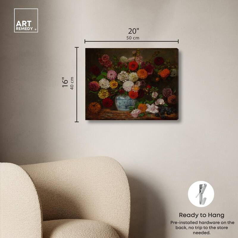 Still Life with Dahlias Canvas by Art Remedy, Gallery Wrapped
