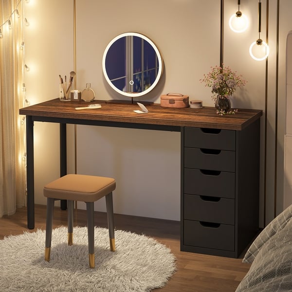ikea black brown dressing table 5 Drawer Vanity Desk, Stainless Steel Frame, Rustic Brown, Industrial - Bed Bath & Beyond silky dresses With a sleek white Size:III Off The Shoulder Wrap