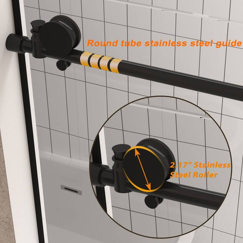 60x76 in. Sliding Shower Door, Frameless Tempered Glass with Stainless Handle, Quiet Wheels, Leakproof