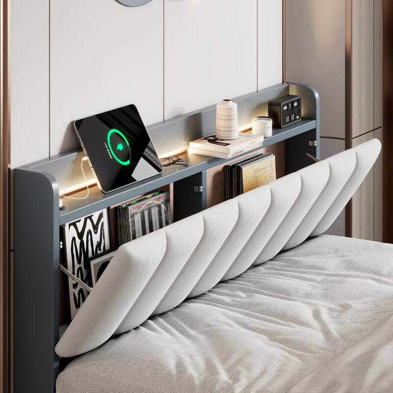 Queen size Platform Bed with USB Charging Station and Storage