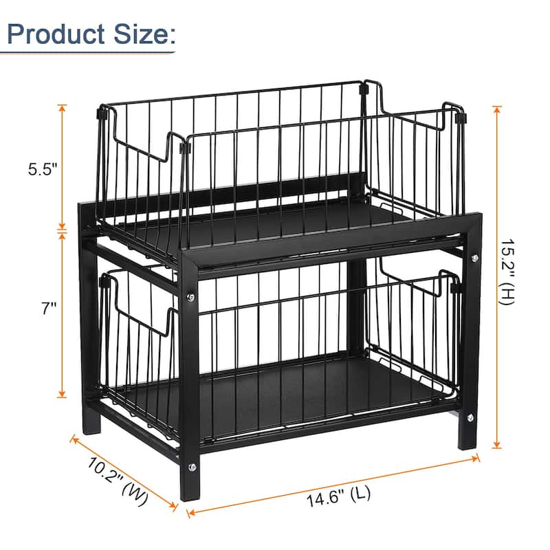 2 Tier Under Sink Cabinet Organizer with Sliding Drawer Pull Out Baskets, Black - Black