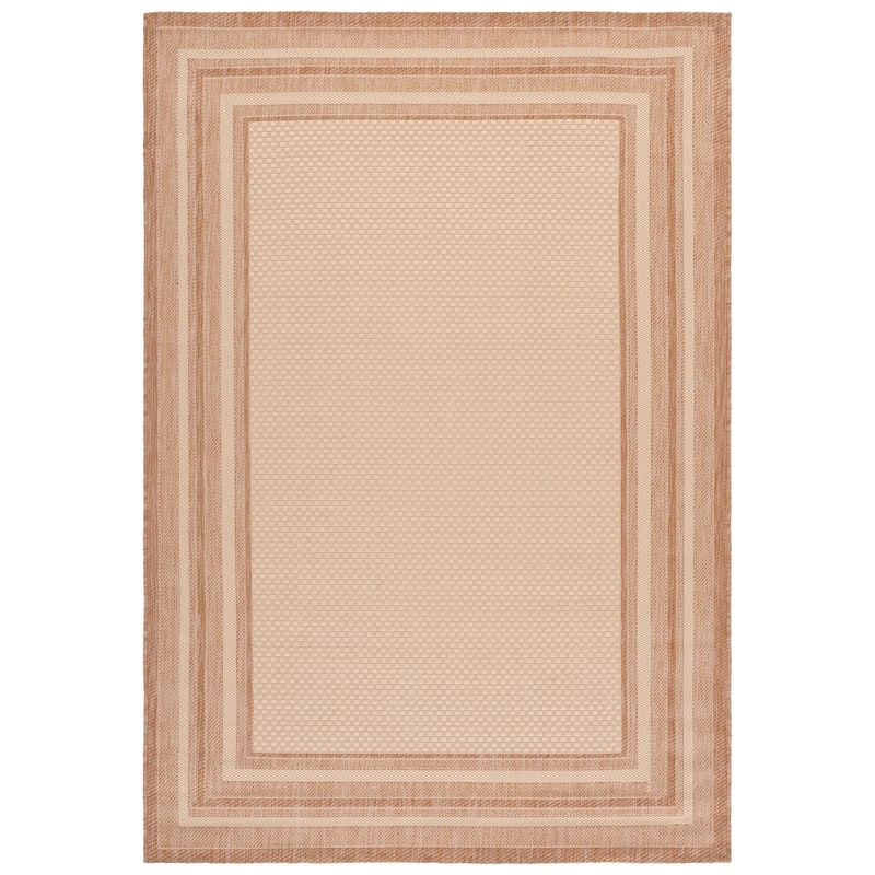 SAFAVIEH Courtyard Vickie Indoor/Outdoor Waterproof Patio Backyard Rug - 4' x 5'7" - Beige/Dark Beige