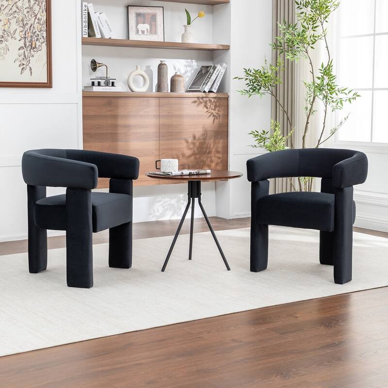 SEYNAR Modern Velvet Accent Chair Set of 2, Upholstered Barrel Armchair with Curved Back and Thickened Padded Seat
