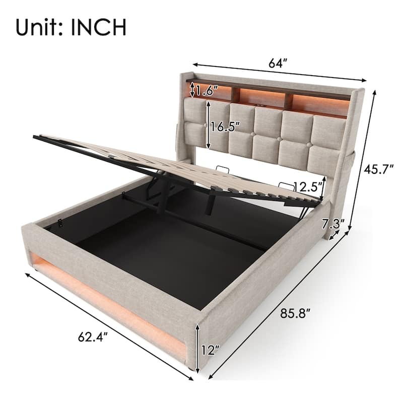 Queen size Upholstered Platform bed with Storage (Without Mattress)