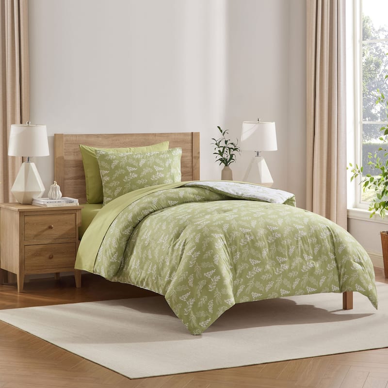 Empyrean 7 Pc Botanical Comforter Set with Sheets, Soft Breathable Lightweight Bedding Bag