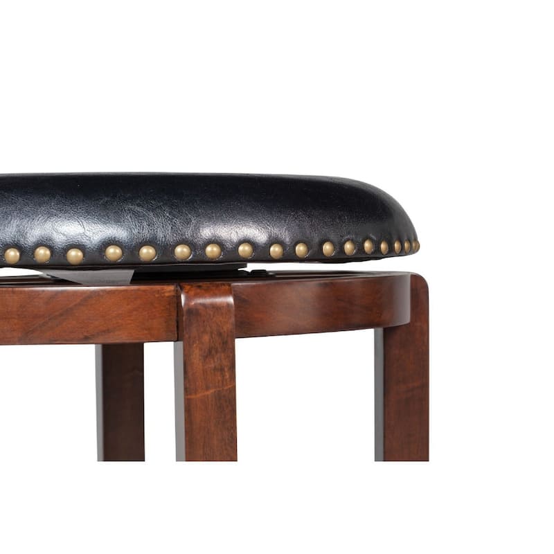 29 Inch Rubberwood Frame Swivel Counter Height Stool with Black Faux Leather Seat and Nailhead Trim - 20"W x 29.75"H x 20"D