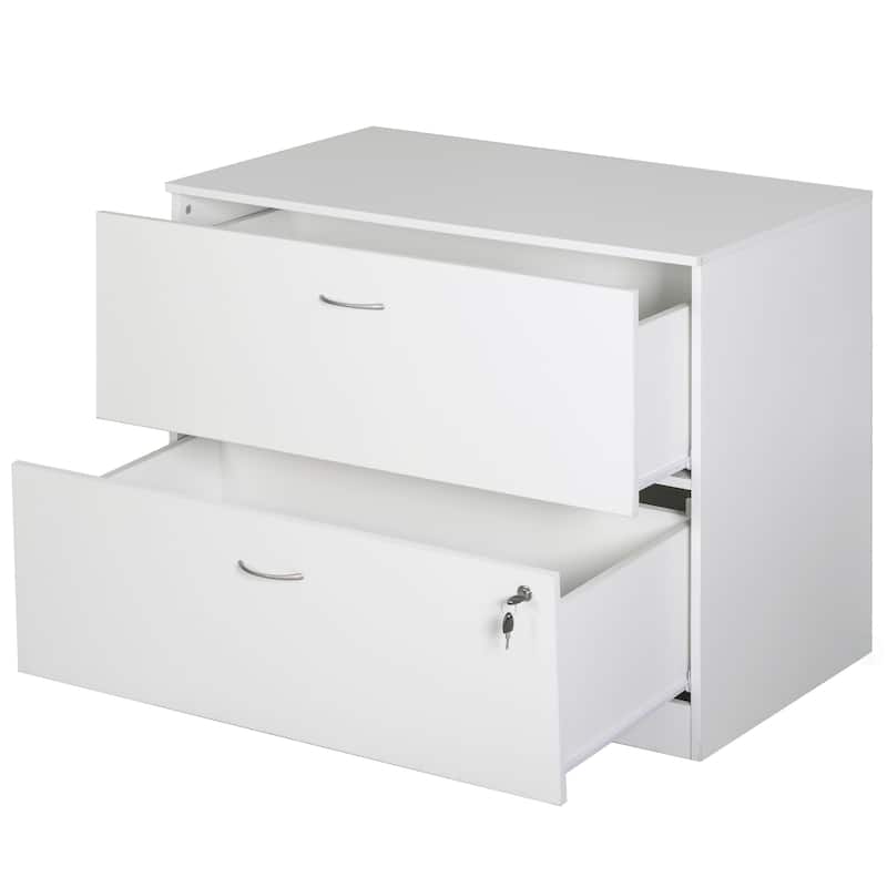 30" Wooden Lateral File Cabinet with Two Spacious Drawers, One Lockable - Suitable for Home Office, Offering Ample Space