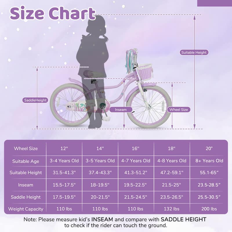 Gymax 20'' Girls Bike w/Removable Basket Streamers Hand Brake &