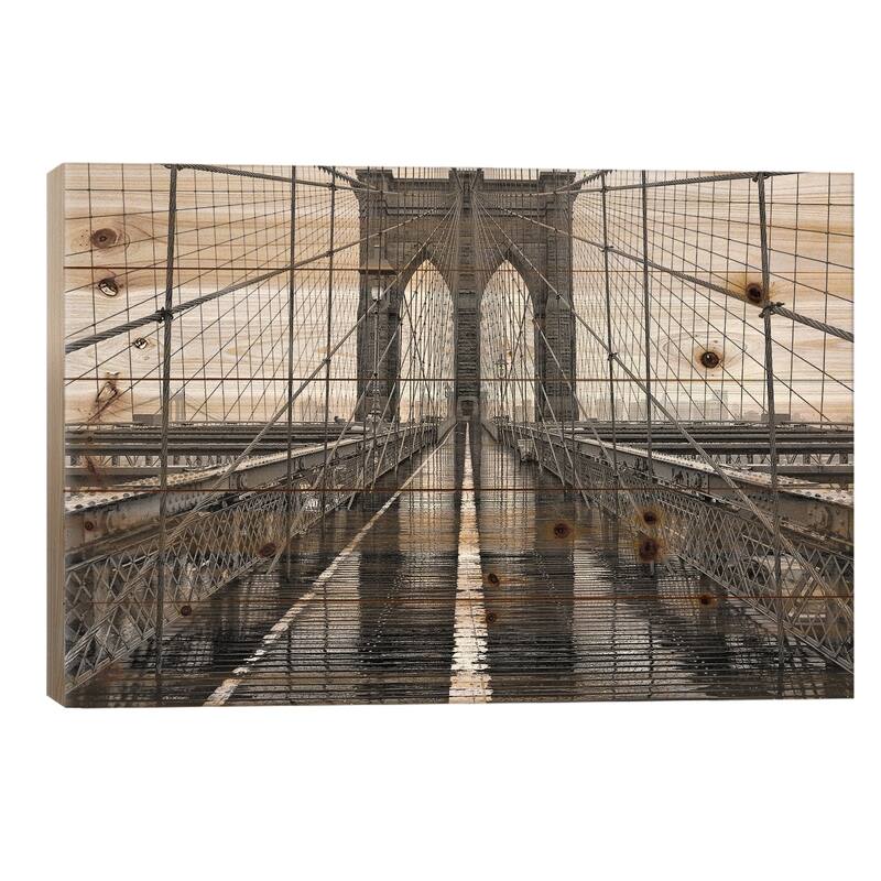 Brooklyn Bridge Print On Wood by PhotoINC Studio - Multi-Color - 18x26x1.5