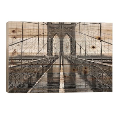 Brooklyn Bridge Print On Wood by PhotoINC Studio - Multi-Color