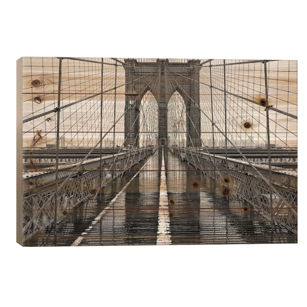 Brooklyn Bridge Print On Wood by PhotoINC Studio - Multi-Color