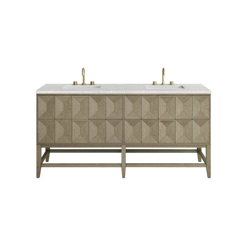James Martin Vanities Emmeline 72" Double Vanity, Pebble Oak - Eternal Jasmine Pearl Quartz