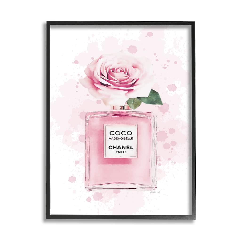 Stupell Pink Flower Perfume Fashion Glam Design Framed Wall Art