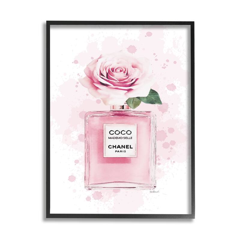 Stupell Pink Flower Perfume Fashion Glam Design Framed Wall Art - 16 x 20 - Black