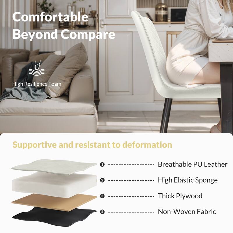 PU Leather Dining Chair Set of 2 with Metal Legs for Kitchen, Restaurant, Living, Meeting Room