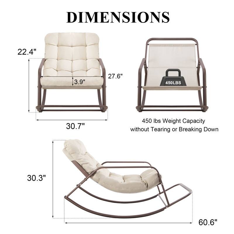 FINCATI Outdoor Indoor Oversized Papasan Rocking Chair with Cushion, Heavy Duty Metal Lounge Rocker, 450 lbs Capacity