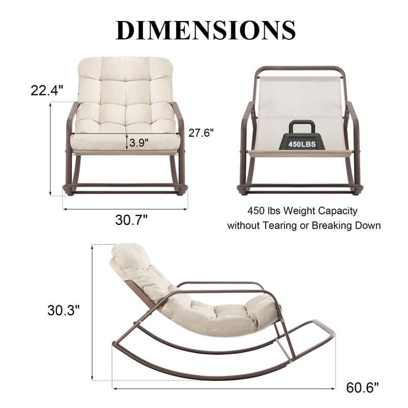 FINCATI Oversized Indoor Outdoor Papasan Rocking Chair with Cushion, Metal Lounge Rocker Recliner, Heavy Duty 450 lbs Capacity