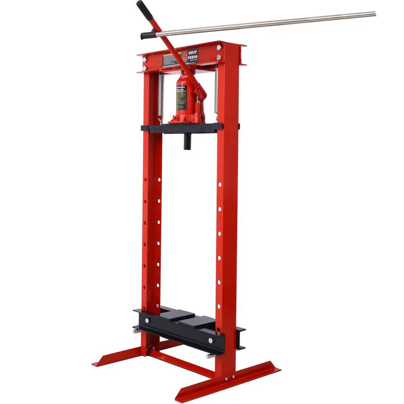 Hydraulic Shop Press ,12-Ton Capacity , Floor Mount ,with Press Plates, H-Frame Garage Floor Press, Adjustable Working Height