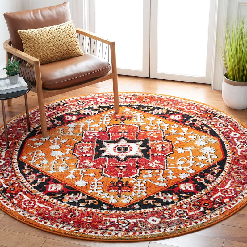 SAFAVIEH Vintage Hamadan Namita Traditional Oriental Medallion Rug - 6'7" Round - Red/Orange