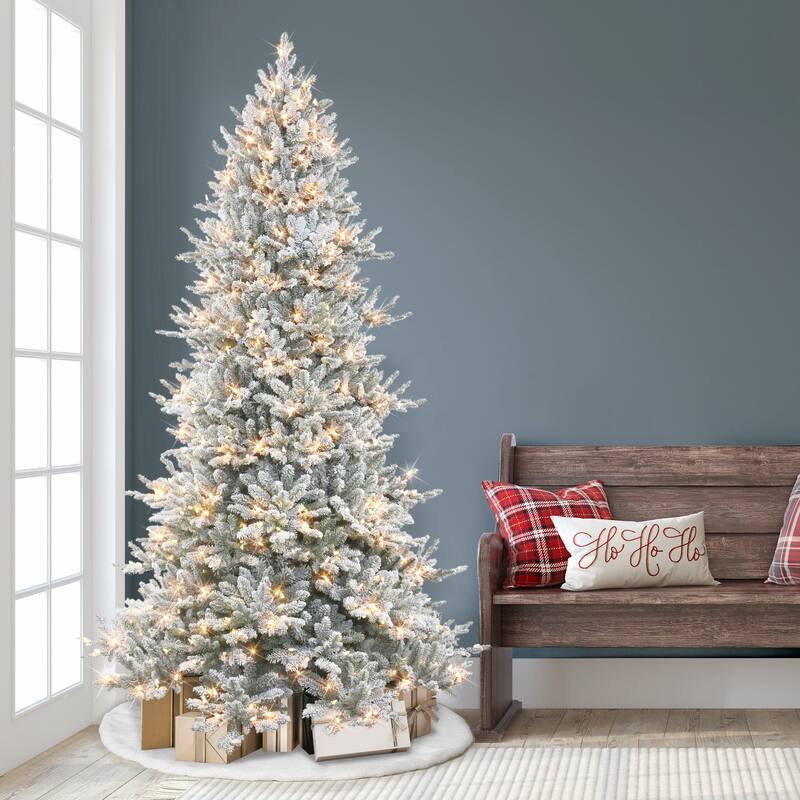 Puleo International 7.5 ft. Pre-lit Flocked Royal Majestic Douglas Fir Downswept Tree
