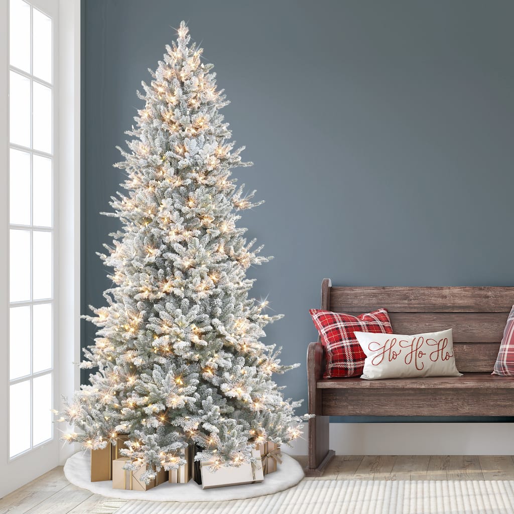 Puleo International 7.5 ft. Pre-lit Flocked Royal Majestic Douglas Fir Downswept Tree
